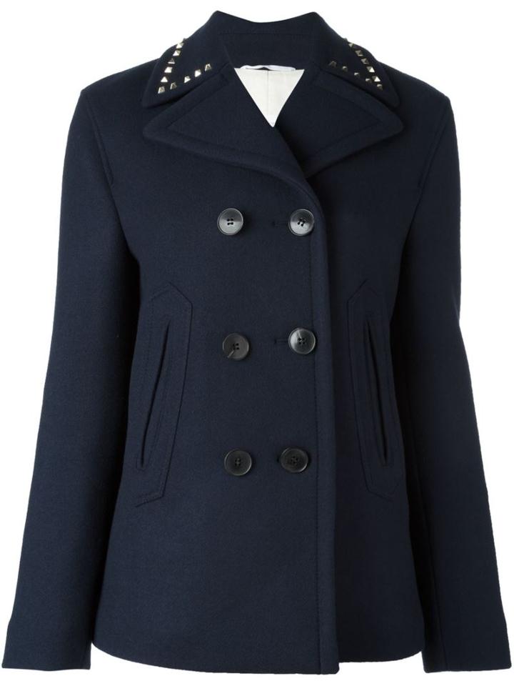 Valentino 'rockstud' Peacoat, Women's, Size: 38, Blue, Silk/cotton/virgin Wool