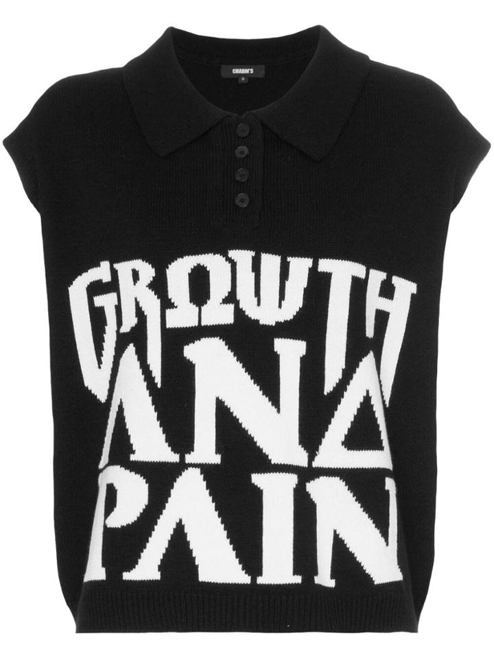 Charm's Oversized Sleeveless Knitted Polo Top - Black