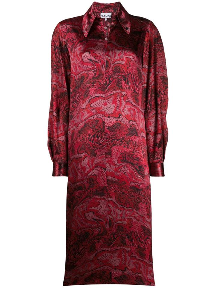 Ganni Graphic Snake Print Dress - Red