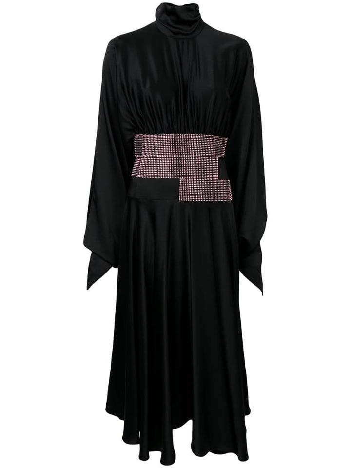 Christopher Kane Satin Crystal High Neck Dress - Black