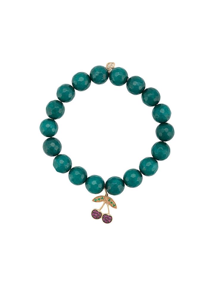 Sydney Evan 14kt Yellow Gold Ruby And Emerald Cherry Charm Bracelet -