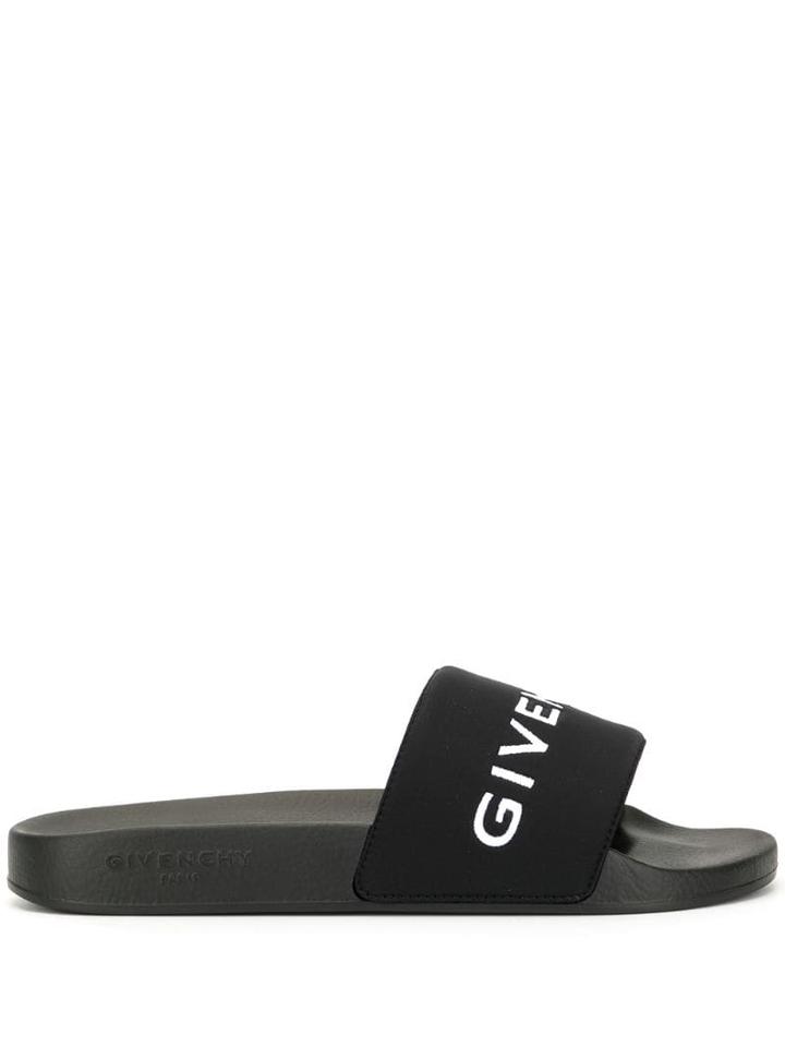 Givenchy Logo Embroidered Pool Slides - Black