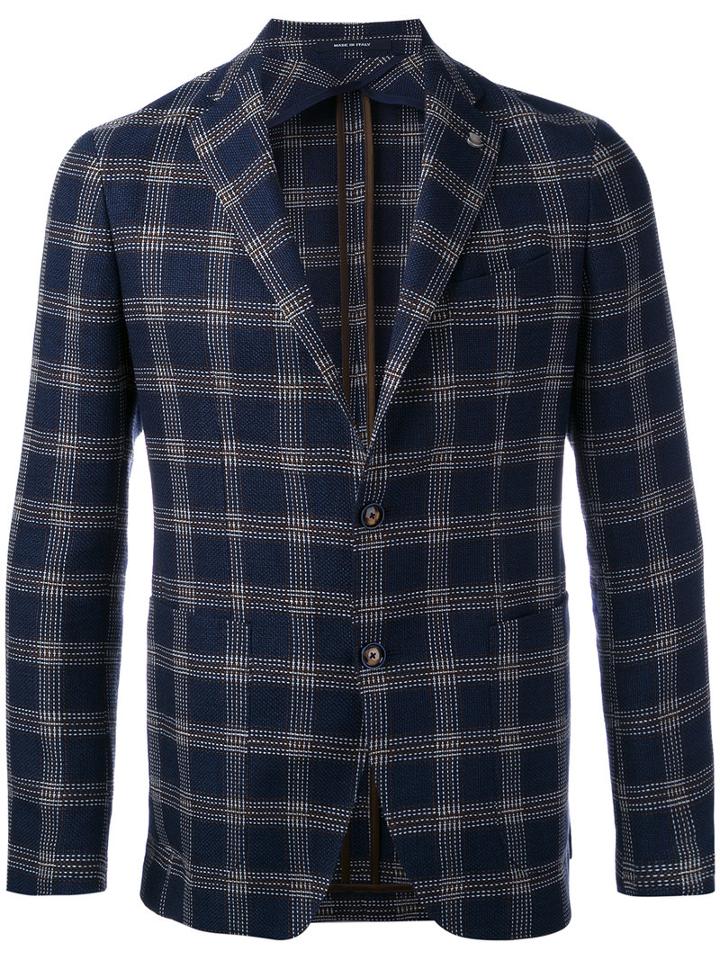 Tagliatore - Check Blazer - Men - Linen/flax/cupro/virgin Wool - 46, Blue, Linen/flax/cupro/virgin Wool