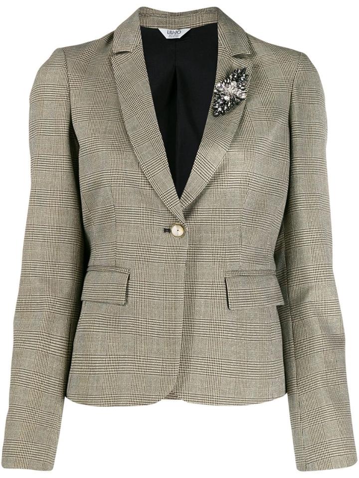 Liu Jo Ruffled Check Print Blazer - Neutrals