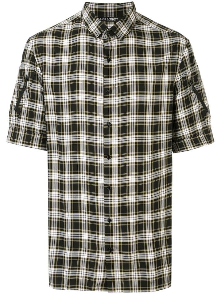 Neil Barrett Zip Sleeve Checked Shirt - Blue