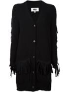 Mm6 Maison Margiela Fringed Pocket Cardigan, Women's, Size: Medium, Black, Polyamide/viscose/cashmere/wool