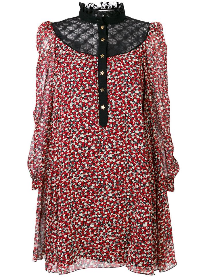 Philosophy Di Lorenzo Serafini - Lace Panel Floral Dress - Women - Silk/cotton/rayon - 38, Red, Silk/cotton/rayon