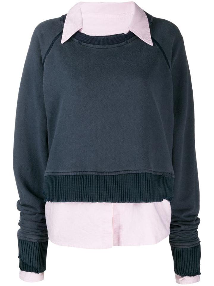 Greg Lauren Poplin Collar Sweatshirt - Blue