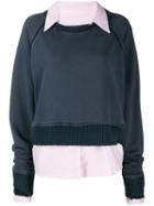 Greg Lauren Poplin Collar Sweatshirt - Blue