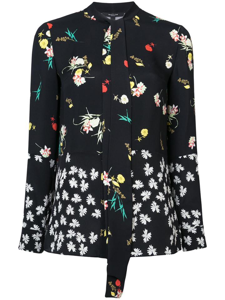 Derek Lam Long Sleeve Mixed Print Blouse With Neck Ties - Black