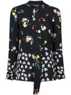Derek Lam Long Sleeve Mixed Print Blouse With Neck Ties - Black