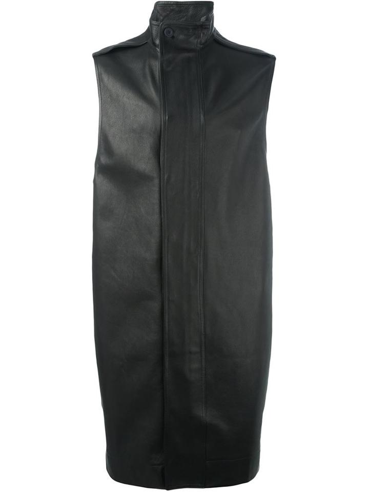 Rick Owens Long Sleeveless Coat, Men's, Size: 52, Black, Calf Leather/viscose/cupro/cotton