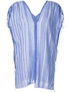 Lemlem Striped V-neck Top, Women's, Size: Small, Blue, Cotton/acrylic