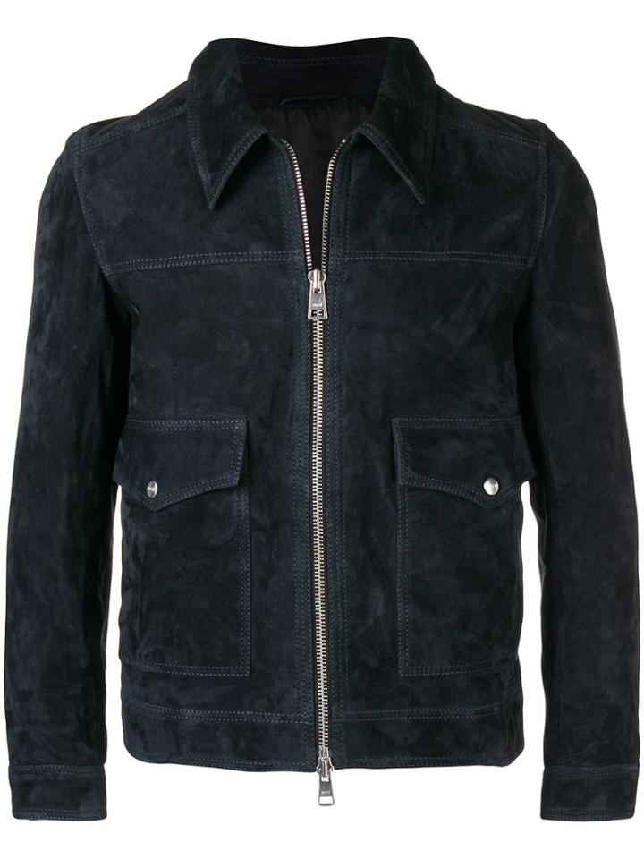 Ami Alexandre Mattiussi Zipped Suede Jacket - Blue