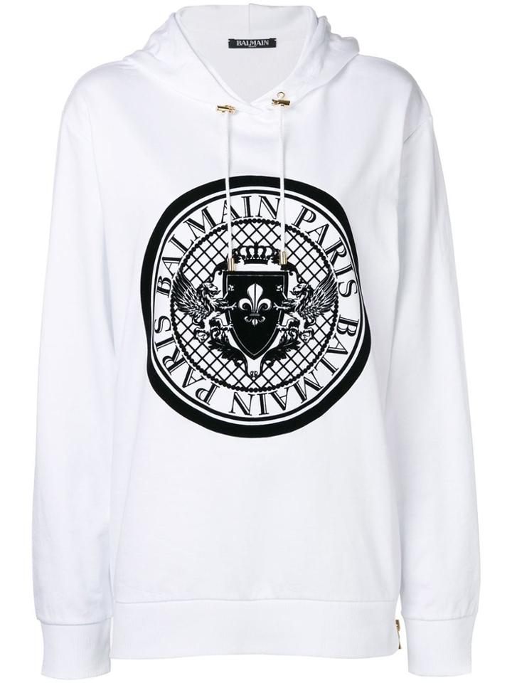 Balmain Logo Stamp Hoodie - White