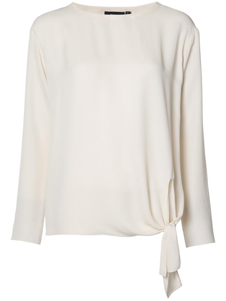 Theory - Knotted Hem Blouse - Women - Silk - S, White, Silk