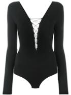 T By Alexander Wang Lace-up Bodysuit, Women's, Size: Small, Black, Modal/spandex/elastane