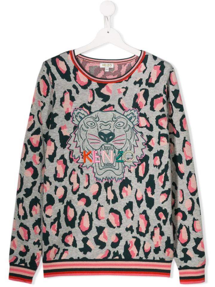 Kenzo Kids Teen Leopard-print Logo Sweatshirt - Grey