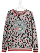 Kenzo Kids Teen Leopard-print Logo Sweatshirt - Grey
