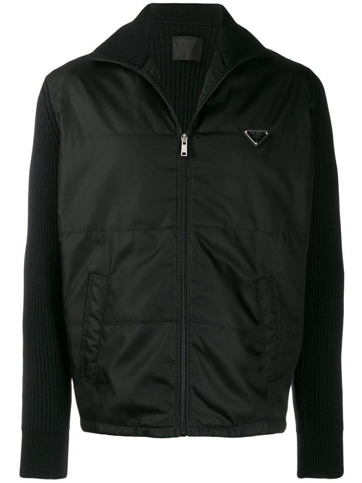 Prada Knitted Sleeve Zip-up Jacket - Black