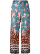F.r.s For Restless Sleepers Flared Printed Pants, Women's, Size: Large, Blue, Silk