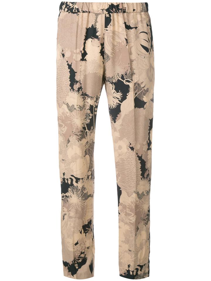 Dries Van Noten Printed Straight Trousers, Women's, Size: 36, Nude/neutrals, Viscose