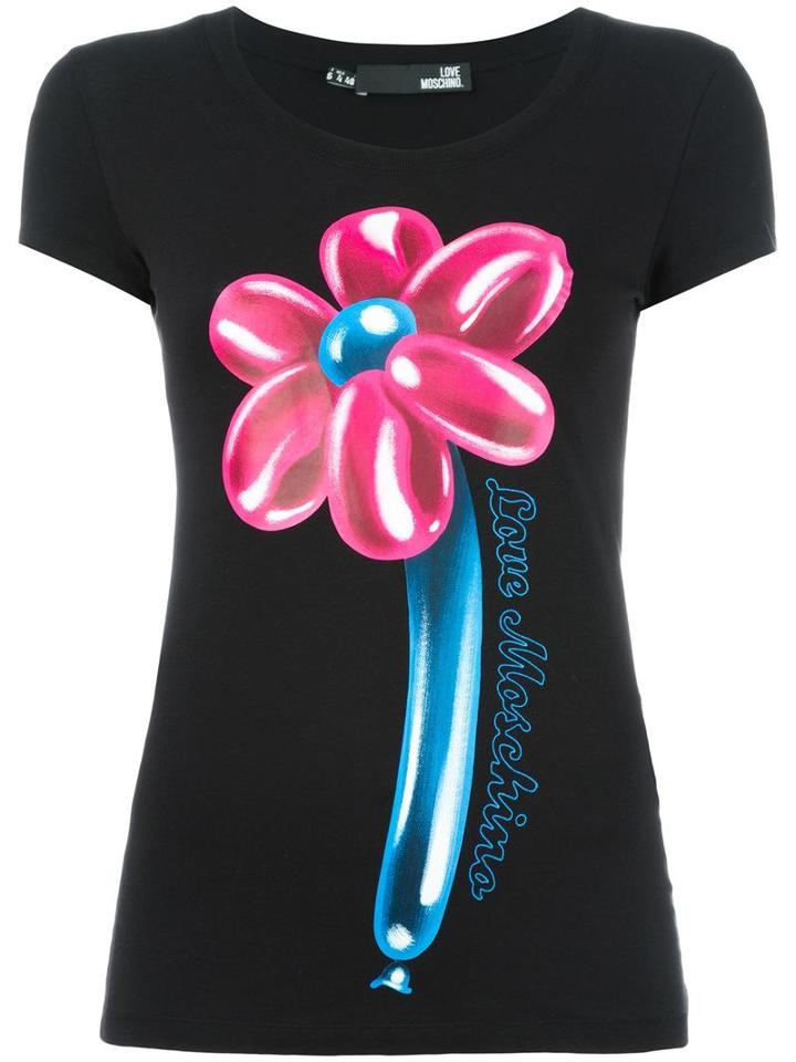 Love Moschino 'flower' T-shirt, Women's, Size: 42, Black, Cotton/spandex/elastane