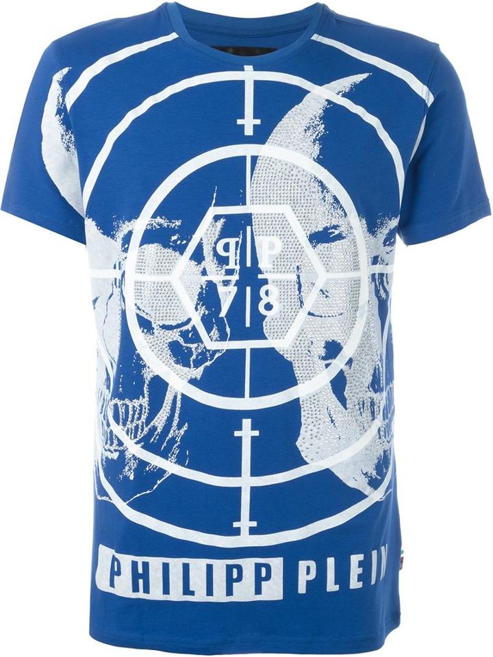 Philipp Plein Target Engaged T-shirt, Men's, Size: Xxl, Blue, Cotton/spandex/elastane