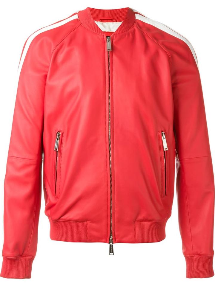 Dsquared2 Classic Bomber Jacket, Men's, Size: 50, Red, Viscose/polyester/cotton/calf Leather