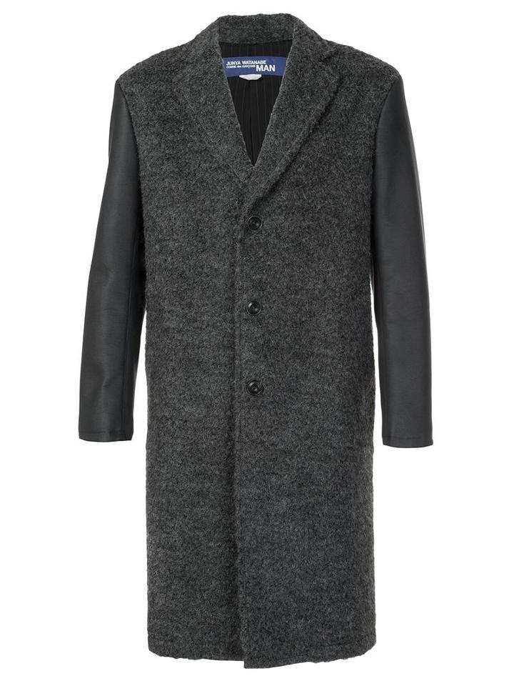 Junya Watanabe Comme Des Garçons Man Contrast Sleeve Knitted Coat, Men's, Size: Large, Grey, Cupro/wool/alpaca/nylon