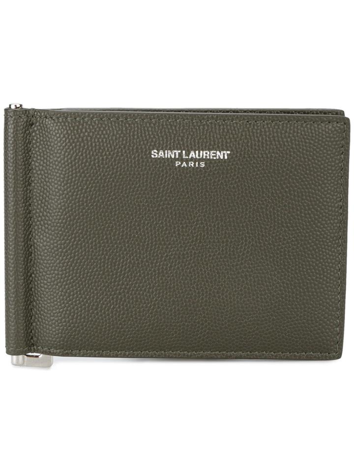Saint Laurent Bill Clip Grained Leather Wallet - Green