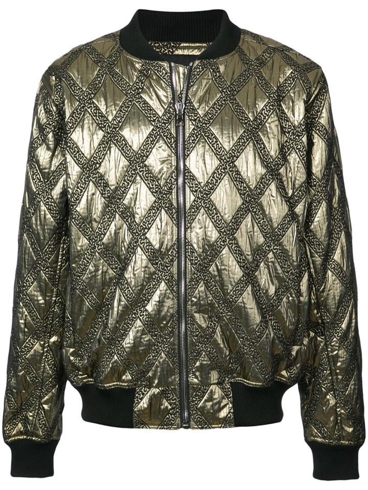 Philip Ayler Metallic Quilted Bomber Jacket - Yellow & Orange