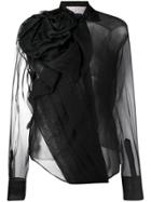 Christian Dior Vintage Draped Design Sheer Blouse - Black