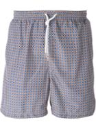 Kiton Geometric Print Swim Shorts, Men's, Size: 54, Blue, Polyester