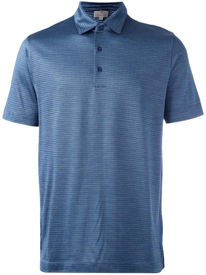 Canali Pattern Print Polo Shirt - Blue