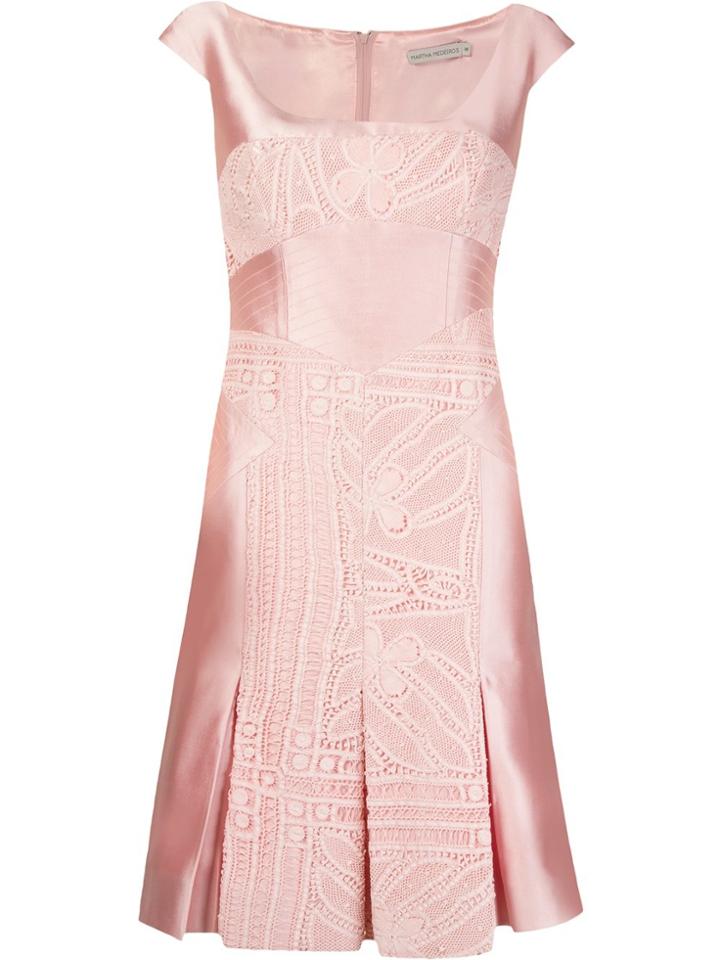 Martha Medeiros Lace Inserts Pleated Dress - Pink & Purple