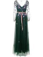 Marchesa Notte Floral Tulle Long Dress - Green