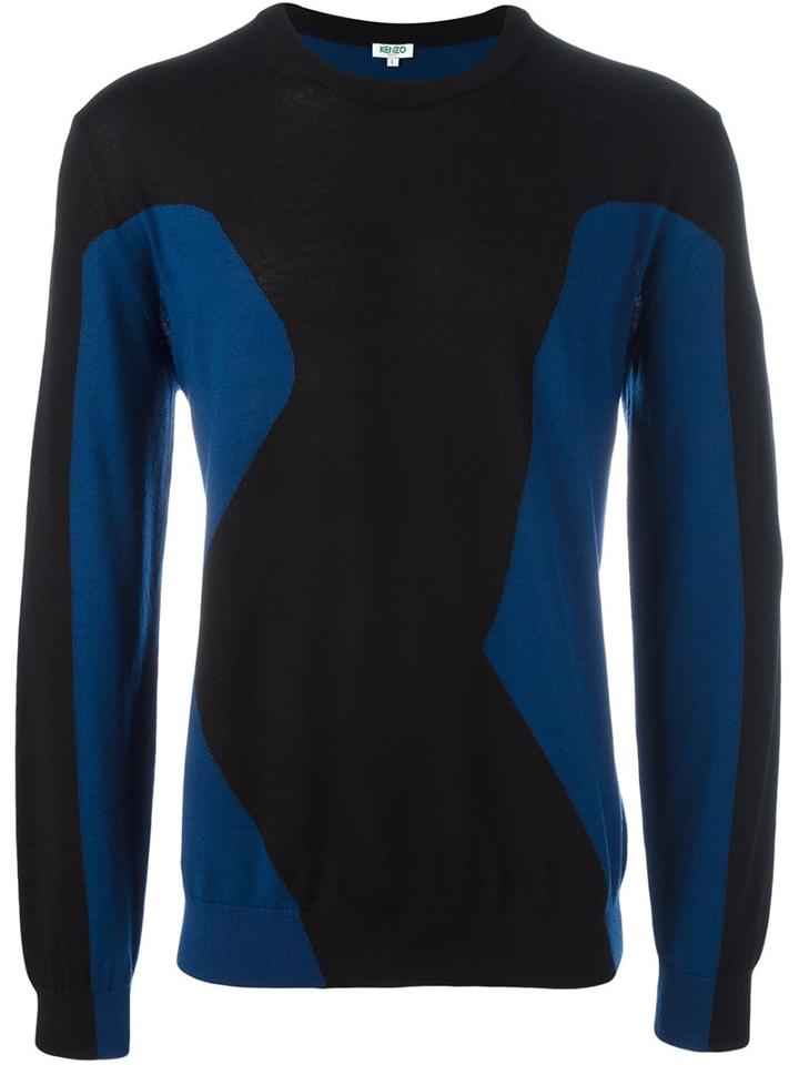 Kenzo Bicolour Jumper, Men's, Size: Xl, Blue, Wool
