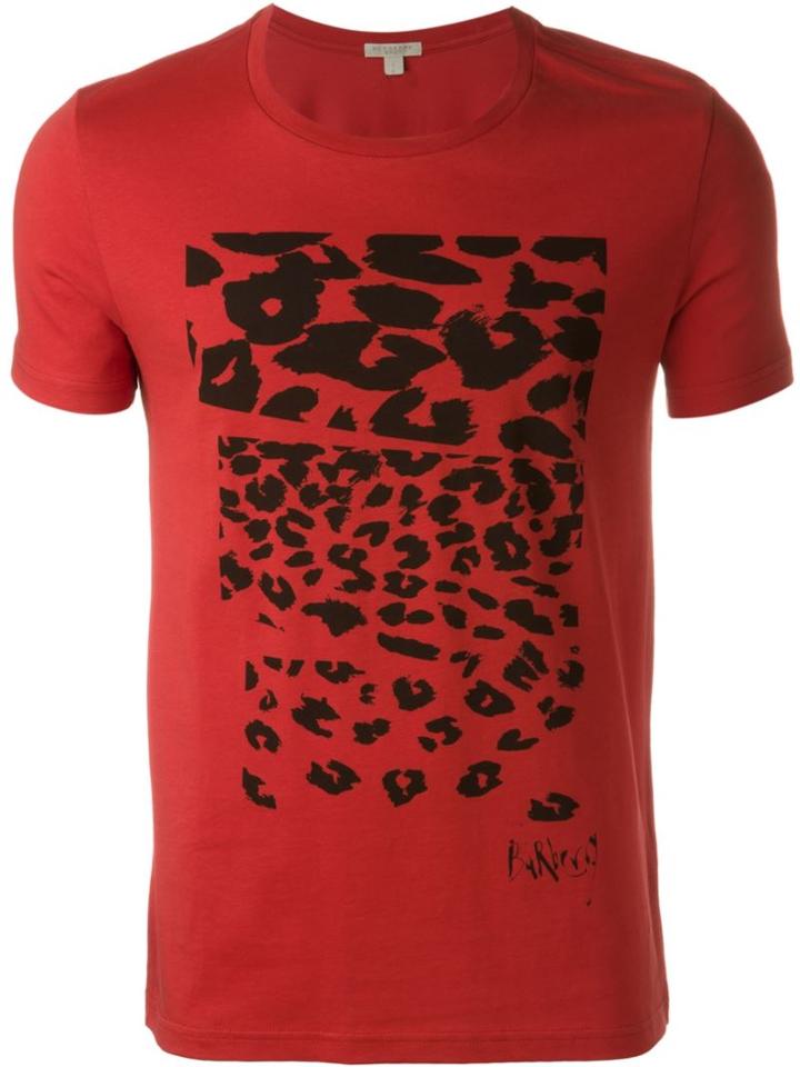 Burberry Brit Leopard Print T-shirt, Men's, Size: L, Red, Cotton