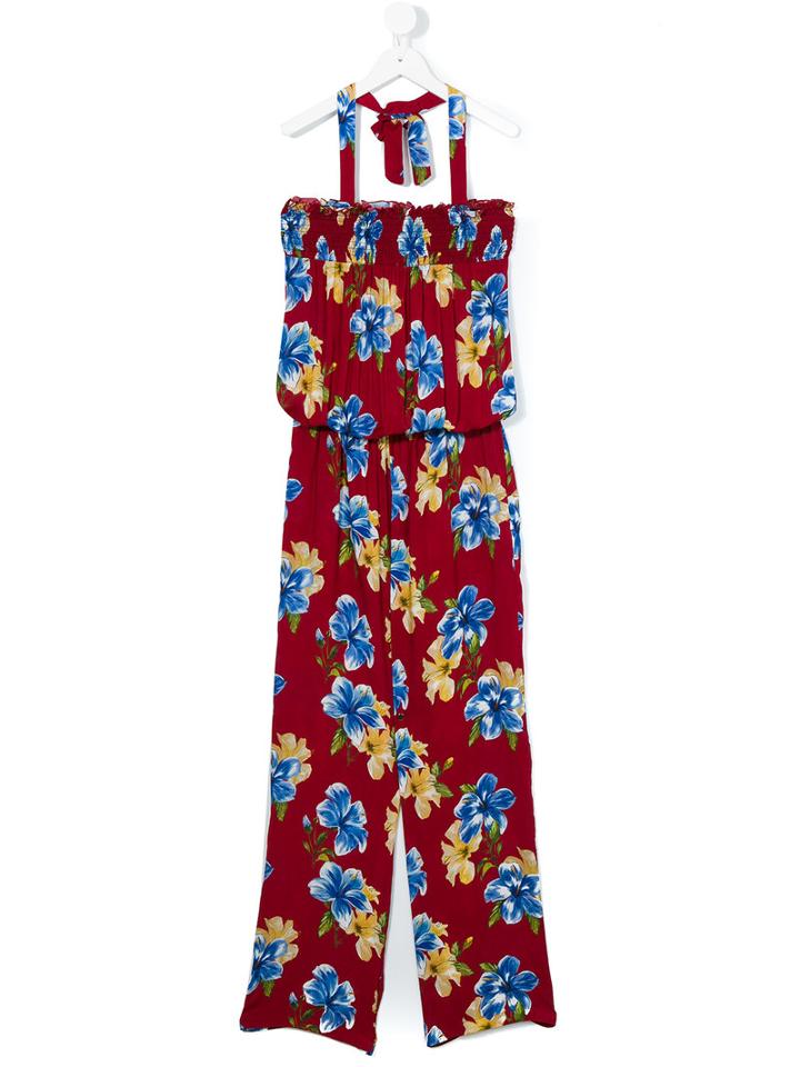 Lapin House - Floral Print Halterneck Jumpsuit - Kids - Viscose - 14 Yrs, Girl's, Red