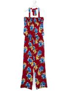 Lapin House - Floral Print Halterneck Jumpsuit - Kids - Viscose - 14 Yrs, Girl's, Red