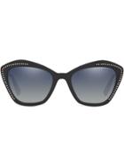 Miu Miu Eyewear Rhinestone Logo Sunglasses - Black