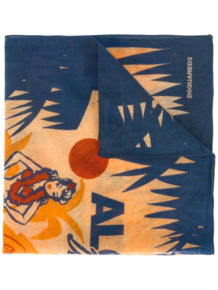 Dsquared2 Hawaiian Print Scarf - Blue