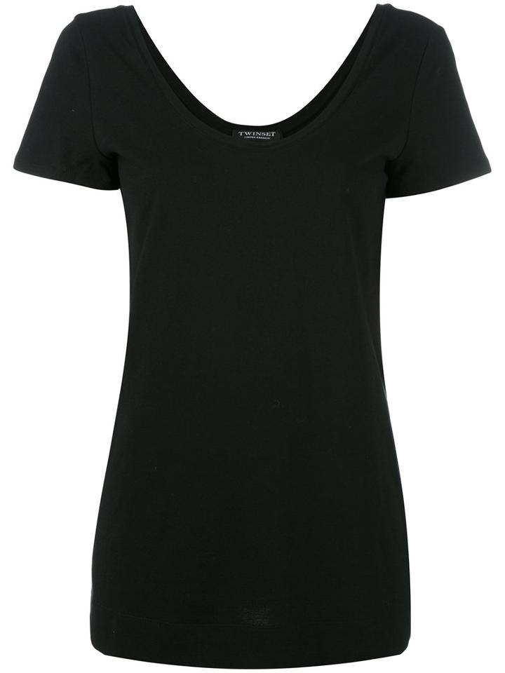 Twin-set Scoop Neck T-shirt, Women's, Size: Large, Black, Cotton
