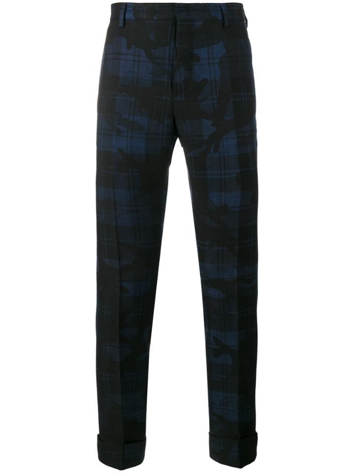 Valentino Camo Check Trousers - Blue