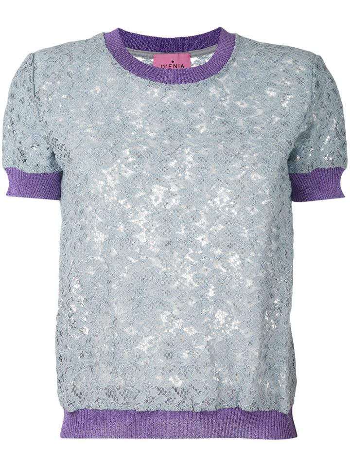 D'enia - Crew Neck Lace Top - Women - Nylon/acetate/metallized Polyester - L, Blue, Nylon/acetate/metallized Polyester