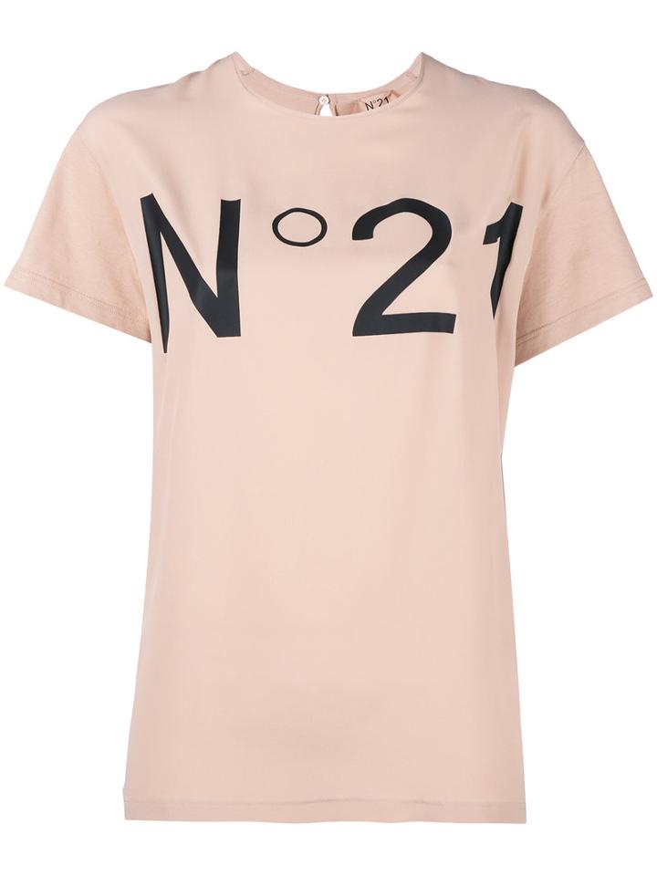 No21 Logo Print T-shirt, Women's, Size: 44, Nude/neutrals, Cotton/acetate/silk