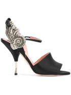 Rochas Embellished Silk Sandals - Black