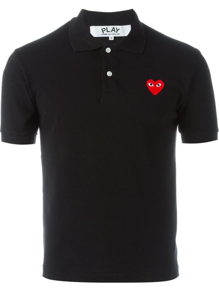 Comme Des Garçons Play Embroidered Heart Polo Shirt, Men's, Size: Medium, Black, Cotton