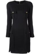 Pierre Balmain Flap Pockets Dress, Women's, Size: 40, Blue, Polyester/spandex/elastane/virgin Wool